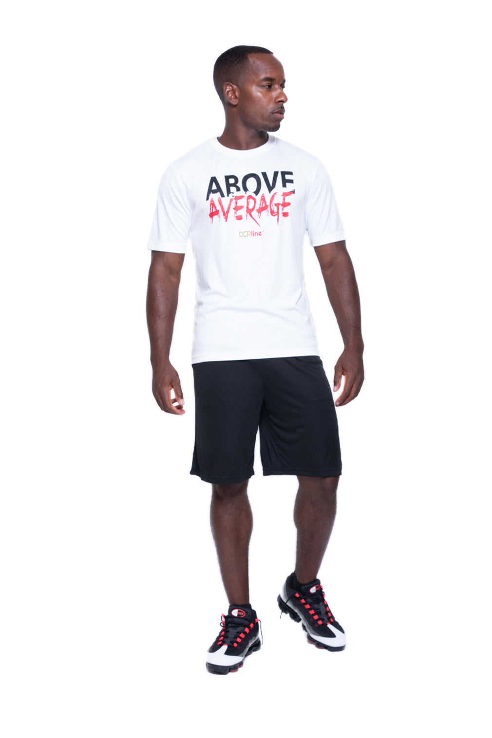 Above Average Short Sleeve White w Red (Performance Tee)